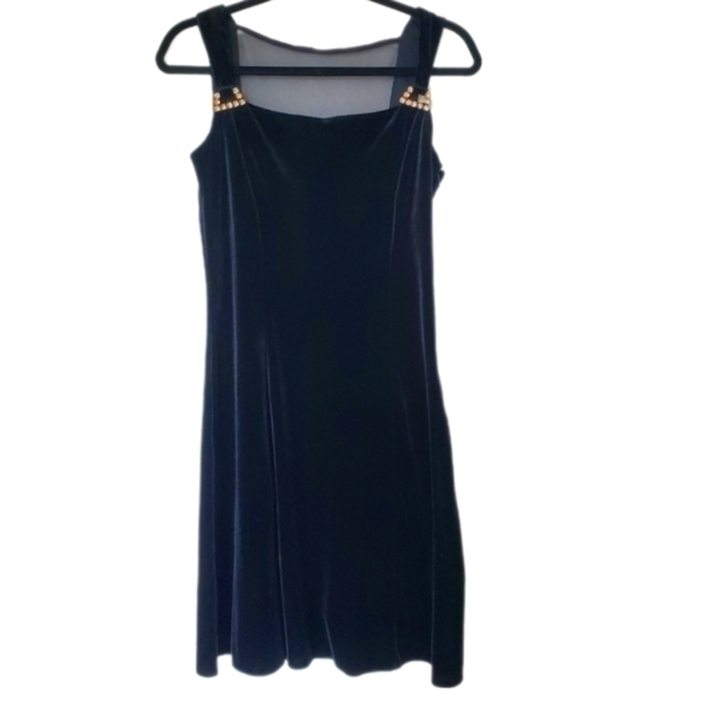 Vintage Scott McClintock Women's Black Stretch Velvet &‎ Mesh Cocktail Dress